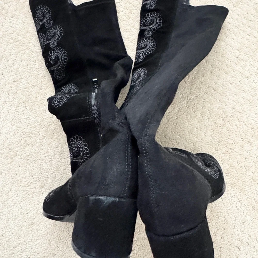SBICCA CHENOA‎ Black Over The Knee Boots Embroidery Leather Boots (Size 8)